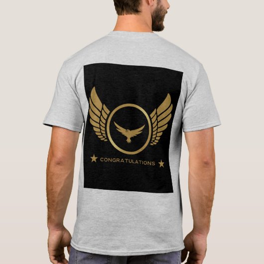 Gratulation Text Gold Eagle Wings Image Grau T-Shirt (Rückseite)