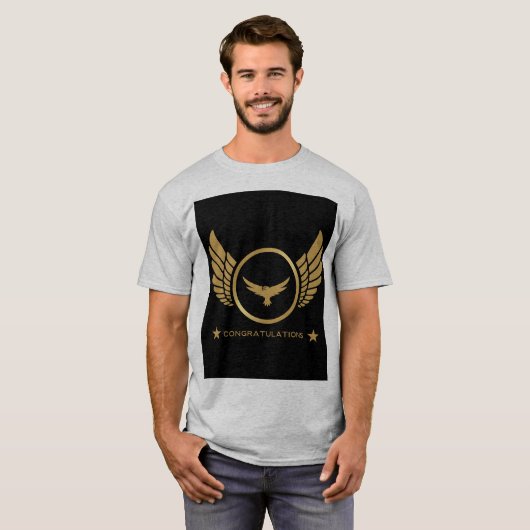 Gratulation Text Gold Eagle Wings Image Grau T-Shirt (Vorne ganz)