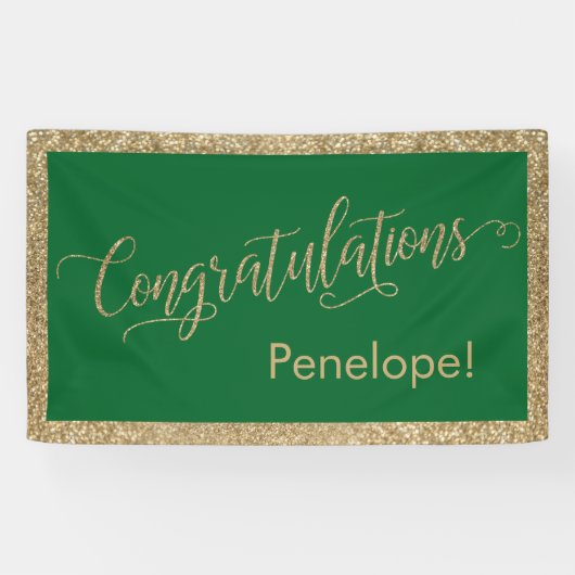 Gratulation Typografie Gold Glitzer und Green Banner (Horizontal)