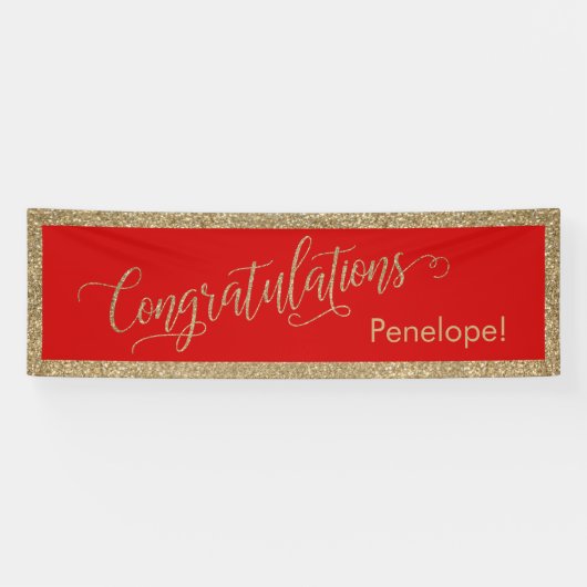 Gratulation Typografie Gold Glitzer und Rot Banner (Horizontal)