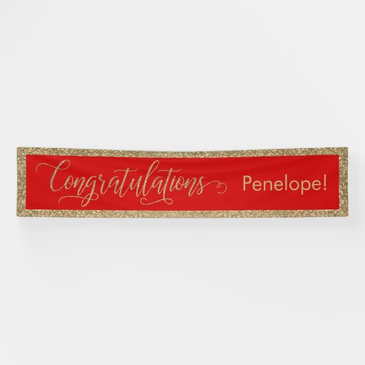 Gratulation Typografie Gold Glitzer und Rot Banner (Horizontal)