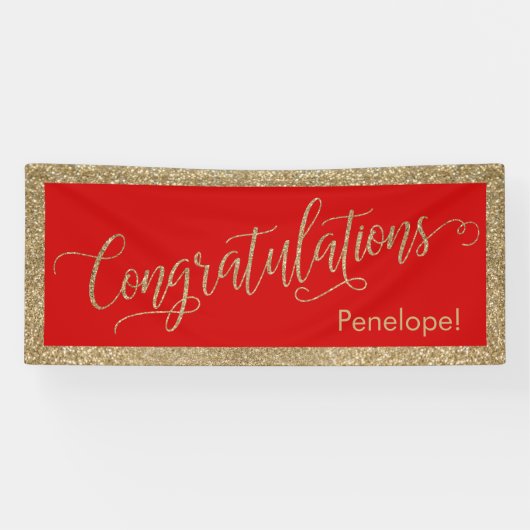 Gratulation Typografie Gold Glitzer und Rot Banner (Horizontal)