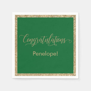 Gratulation Typografy Gold Glitzern Green Serviette