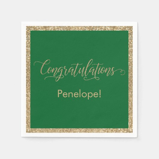 Gratulation Typografy Gold Glitzern Green Serviette (Vorderseite)