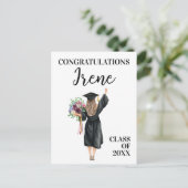 Gratulation Watercolor Graduate Girl Blume Postkarte (Stehend Vorderseite)