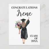 Gratulation Watercolor Graduate Girl Blume Postkarte (Vorderseite)