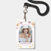 Gratulationen Abschluss Aquarellblumen Foto Ausweis (Rückseite mit Schlüsselband)