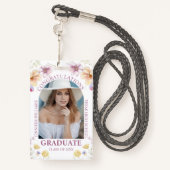 Gratulationen Abschluss Aquarellblumen Foto Ausweis (Rückseite mit Schlüsselband)