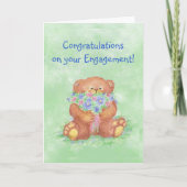 Gratulationen Engagement Fun Teddy Bear Flowers Karte (Vorderseite)