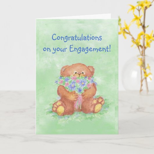 Gratulationen Engagement Fun Teddy Bear Flowers Karte (Gelbe Blume)