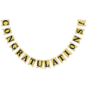 GRATULATIONEN, Schwarzer Text auf Old Gold Color B Wimpelkette