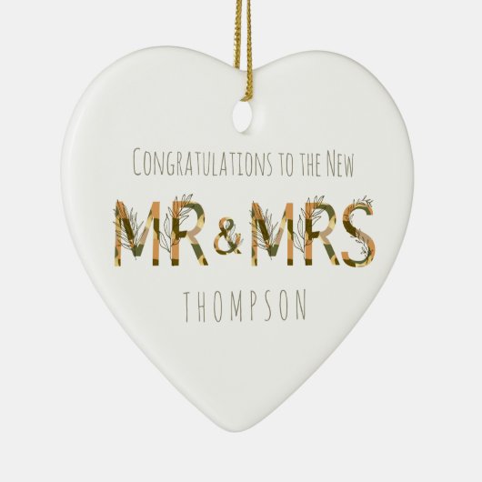 Gratulationen to New Mr and Mrs Name Foliage Keramik Ornament (Rechts)