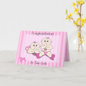 Gratulationen - Zwillingsmädchen mit individueller Karte (Gelbe Blume)