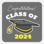 GRATULATIONS-KLASSE 2024 ABSCHLUSS QUADRATISCHER AUFKLEBER (Vorderseite)