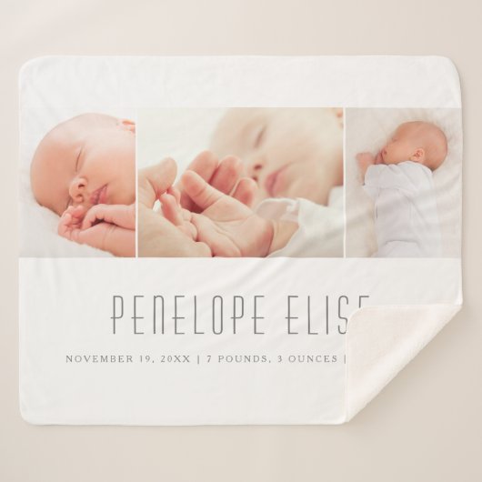 Grau 3 Foto Collage Baby Birth Sherpadecke (Vorderseite (Horizontal))