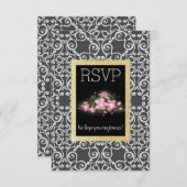 Grau Abstrakt mit Goldflorenkarte Glitzer RSVP Karte (Vorne/Hinten)