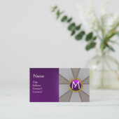 GRAU ABSTRAKTE STREIFEN, LILA GEMSTONE MONOGRAM VISITENKARTE (Stehend Vorderseite)
