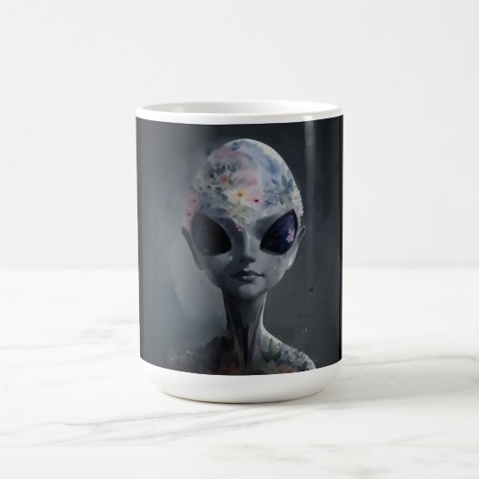 Grau Alien Floral Wasserfarbe Kunst Kaffeetasse (Mittel)