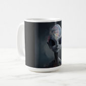 Grau Alien Floral Wasserfarbe Kunst Kaffeetasse (Vorderseite Links)