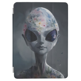 Grau Alien Watercolor Blumenportrait iPad Air Hülle
