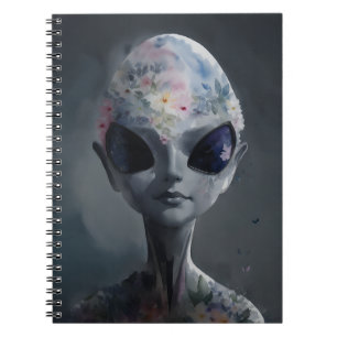 Grau Alien Watercolor Blumenportrait Notizblock