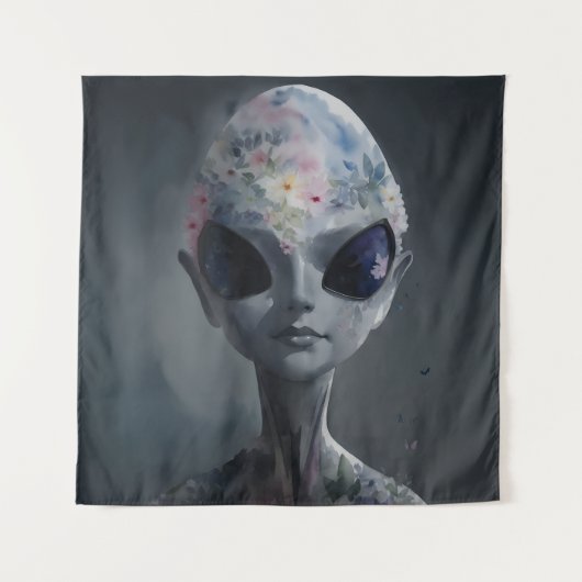 Grau Alien Watercolor Blumenportrait Wandteppich (Vorderseite)