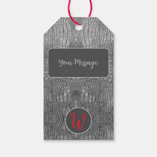 Grau-Alligator-Lederskalen Reptile Monogramm Geschenkanhänger (Vorderseite)