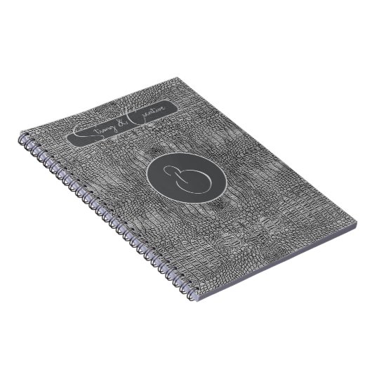 Grau-Alligator-Lederskalen Reptile Monogramm Notizblock (Rechte Seite)