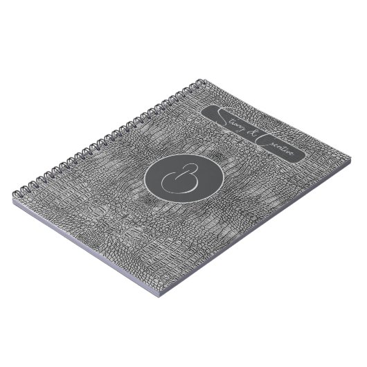 Grau-Alligator-Lederskalen Reptile Monogramm Notizblock (Linke Seite)