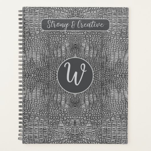 Grau-Alligator-Lederskalen Reptile Monogramm Planer (Vorderseite)