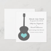 Grau/Aqua Gitarrenherz Save the Date einladen (Vorne/Hinten)