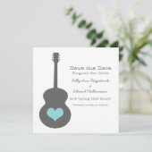 Grau/Aqua Gitarrenherz Save the Date einladen (Stehend Vorderseite)