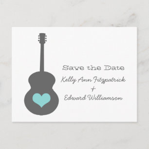 Grau/Aqua Guitar Herzstück Save the Date Postkarte