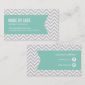 Grau & Aqua Moderne Zickzack & Ribbon Visitenkarte (Vorne/Hinten)