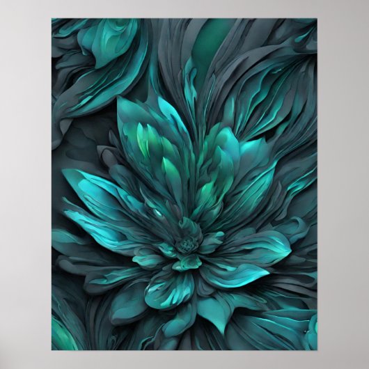 GRAU AQUAMARINE BLUME ART POSTER (Vorne)