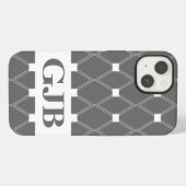 Grau Argyle Gittermuster mit Monogramm iPhone Hülle (Rückseite (Horizontal))