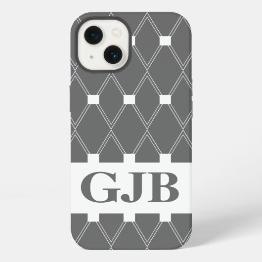 Grau Argyle Gittermuster mit Monogramm iPhone Hülle (Rückseite)