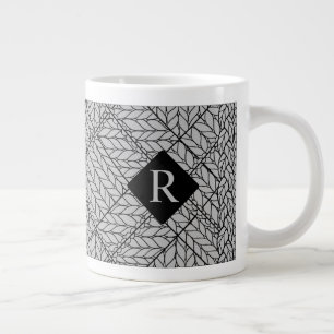 GRAU ARGYLE STRICKEN Großer Becher + Anfangsbuchst Jumbo-Tasse