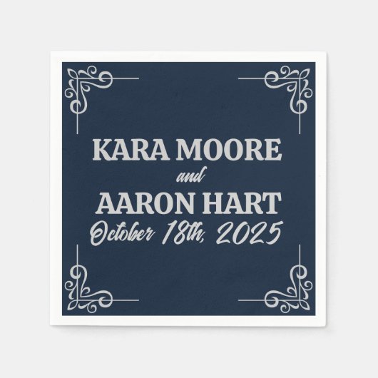 Grau auf Slate Blue Edwardian Cocktail Serviette (Vorderseite)