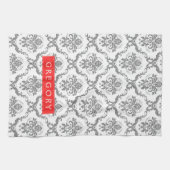 Grau auf weißer Flora Damaskus Geschirrtuch (Horizontal)