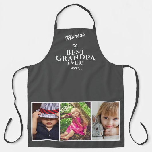 Grau Beste Opa je Keepake 3 FotoCollage Schürze (Vorderseite)