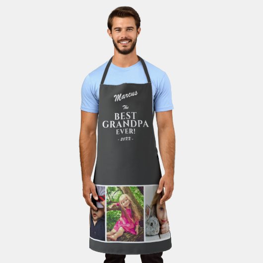 Grau Beste Opa je Keepake 3 FotoCollage Schürze (Getragen)