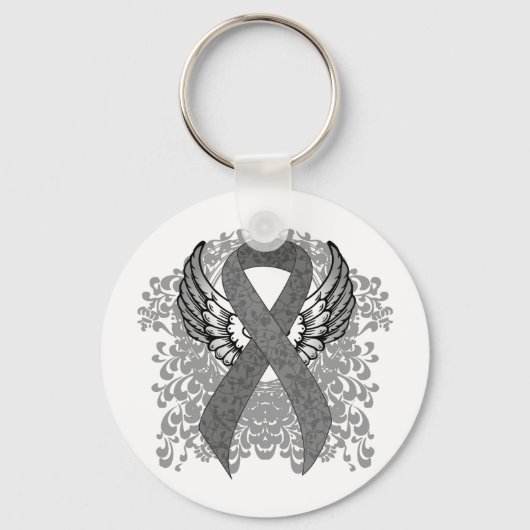 Grau-Bewusstseinsband mit Flügeln Schlüsselanhänger (Vorderseite)