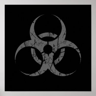Grau-Biogefährdung-Symbol auf Schwarz Poster