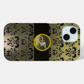 GRAU BLACK DAMASK GEM STONE MONOGRAM Case-Mate iPhone HÜLLE (Rückseite (Horizontal))