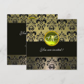 GRAU BLACK DAMASK MONOGRAM, Topaz Einladung (Vorne/Hinten)