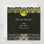 GRAU BLACK DAMASK MONOGRAM, Topaz Einladung (Rückseite)