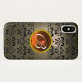 GRAU BLACK DAMASK ORANGE GEM MONOGRAM Case-Mate iPhone HÜLLE (Rückseite (Horizontal))