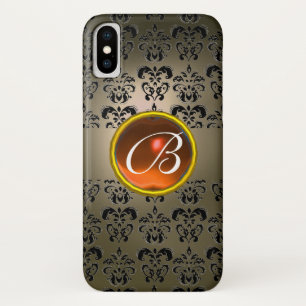 GRAU BLACK DAMASK ORANGE GEM MONOGRAM Case-Mate iPhone HÜLLE
