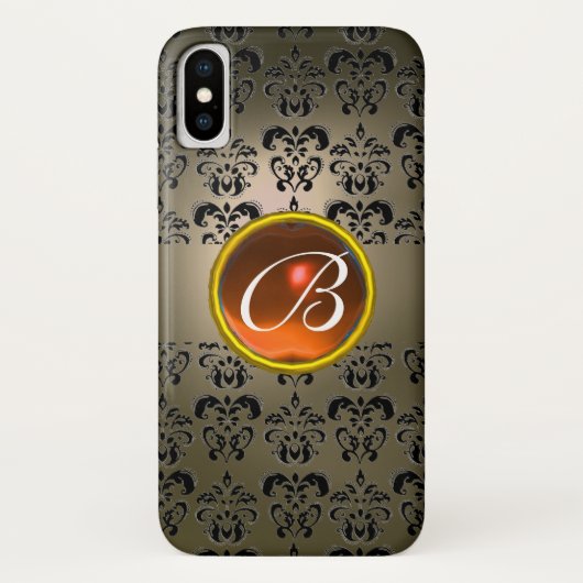 GRAU BLACK DAMASK ORANGE GEM MONOGRAM Case-Mate iPhone HÜLLE (Rückseite)